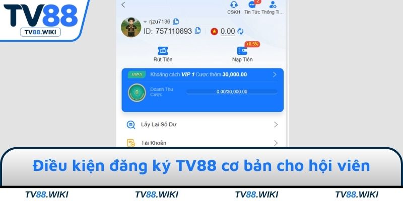 Điều kiện đăng ký TV88 cơ bản cho hội viên