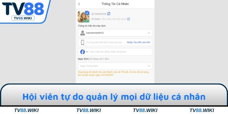 Hội viên tự do quản lý mọi dữ liệu cá nhân