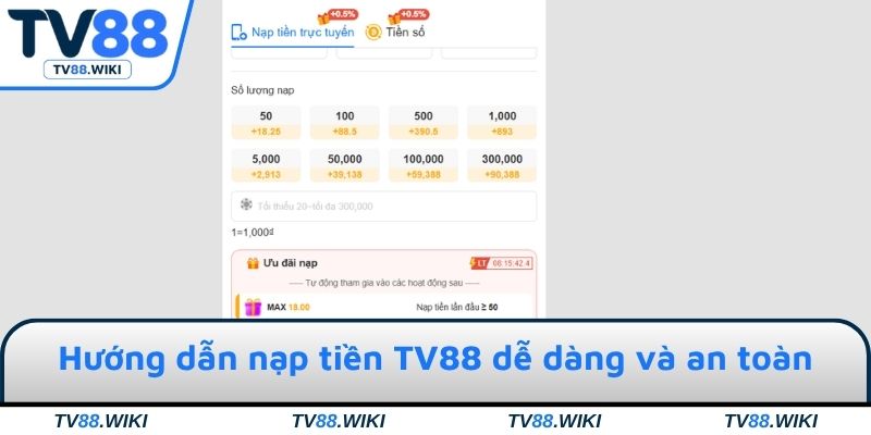 Các bước nạp tiền TV88 nhanh chóng