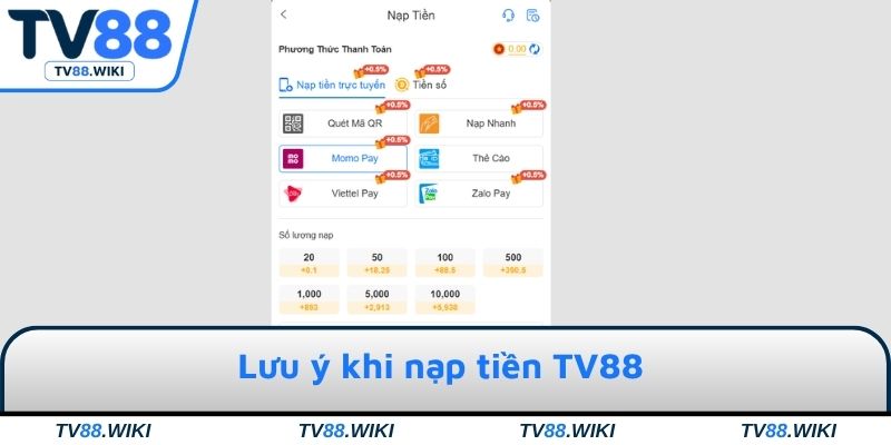 Lưu ý khi thực hiện thêm vốn tại hệ thống TV88